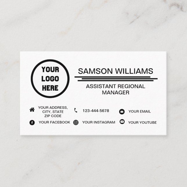Custom Logo Minimalist Social Media Icons Business Card (Front)