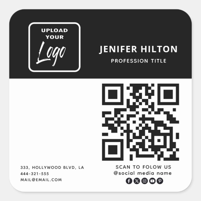 Custom logo minimalist social media icons QR code Square Sticker (Front)