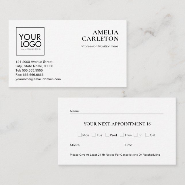 Custom Logo Modern Appointment Card (Front/Back)