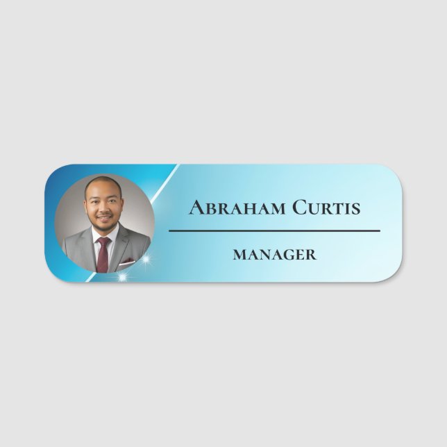 Custom Logo modern blue wave aesthetic Name Tag (Front)