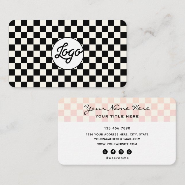 Custom Logo Modern Checkered Professional Business Card (Front/Back)