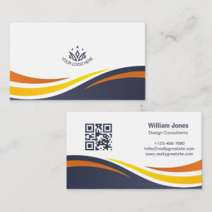Custom Logo Modern Corporate Wave QR Code Business Card