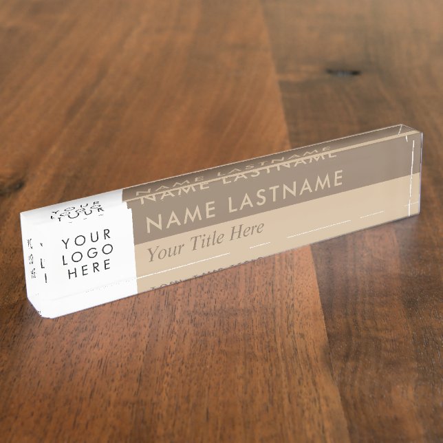 Custom Logo Modern Duo Colour Beige Brown Nameplate (Side)