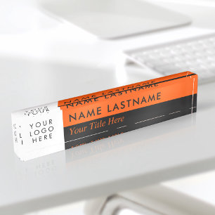 Custom Logo Modern Duo Colour Half Black Orange Nameplate
