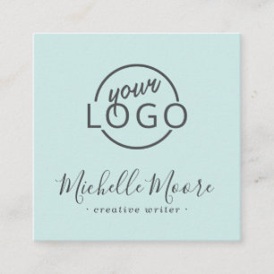 Custom logo modern feminine minimalist blue square business card