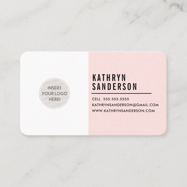 CUSTOM LOGO modern minimal blush pink white Business Card (Front)
