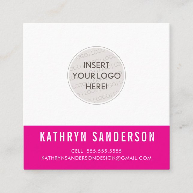 CUSTOM LOGO modern minimal chic bright pink black Square Business Card (Front)