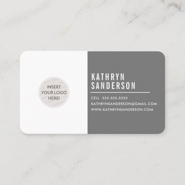 CUSTOM LOGO modern minimal simple grey white Business Card (Front)