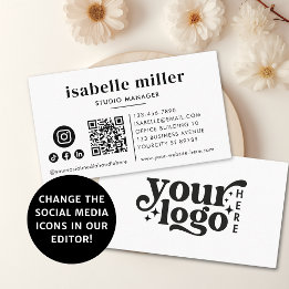 Custom Logo Modern Minimal Social Media Icons QR Business Card
