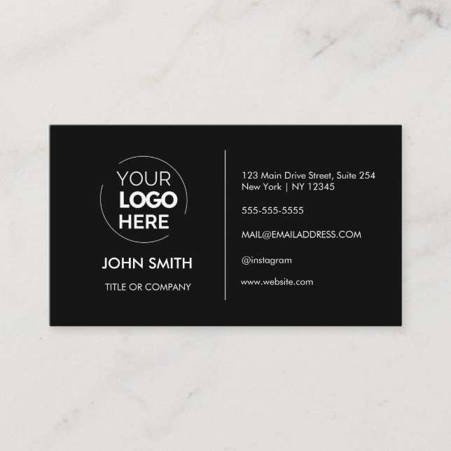 Custom logo modern minimalist Black Business Card (Front)