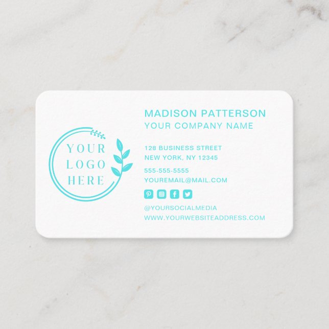 Custom Logo Modern Minimalist Social Media Icons Business Card (Front)