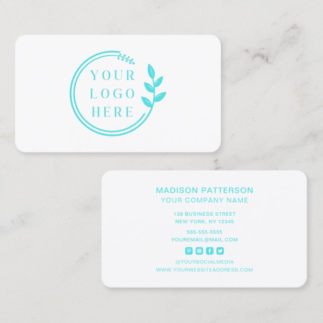 Custom Logo Modern Minimalist Social Media Icons Business Card (Front/Back)