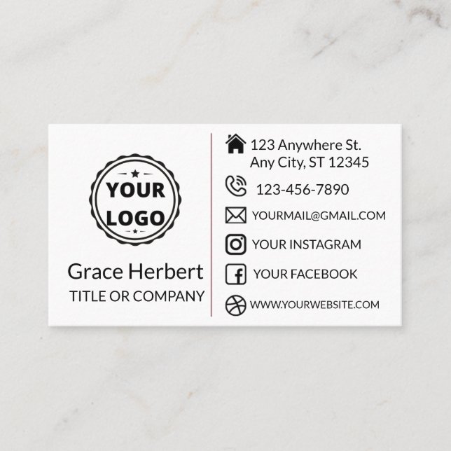 Custom logo modern minimalist social media icons business card (Front)