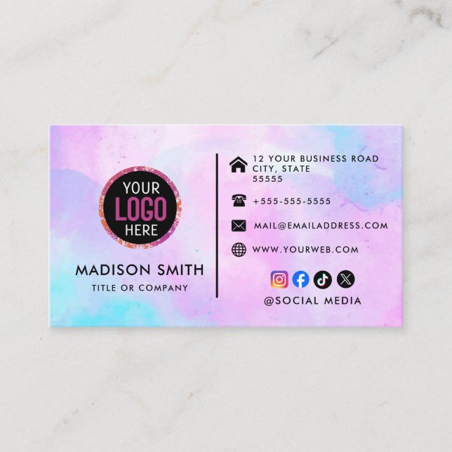 Custom logo modern minimalist social media icons business card (Front)