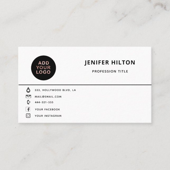 Custom logo modern minimalist social media icons   business card (Front)