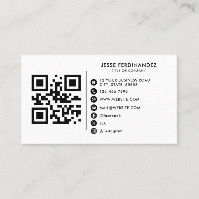 Custom logo modern minimalist social media icons business card (Front)