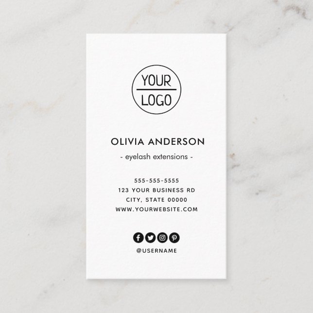 Custom logo modern minimalist white vertical busin business card (Front)
