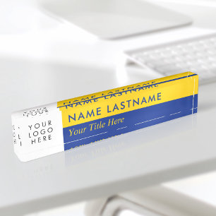 Custom Logo Modern Navy Blue and Yellow Nameplate
