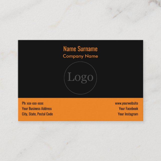 Custom logo modern & Orange Business Card (Front)