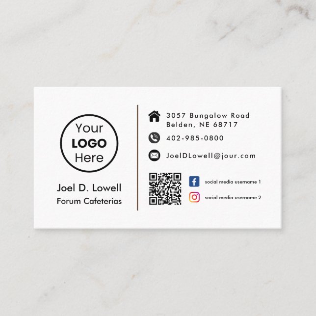 Custom Logo Modern QR Code Social Media Profile Business Card (Front)
