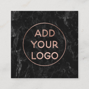 Custom logo modern rose gold chic black marble square business card