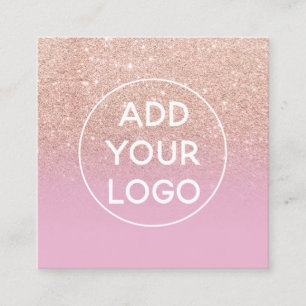 Custom logo modern rose gold glitter lilac ombre square business card