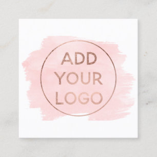 Custom logo modern rose gold pink watercolor square business card