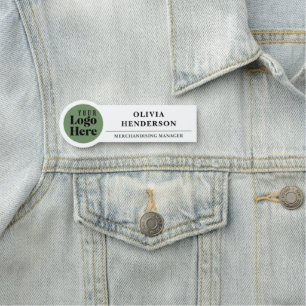Custom Logo Modern Sage Green Employee  Name Tag