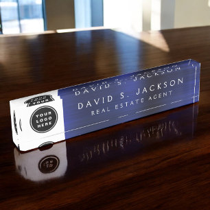 Custom Logo Modern Simple Navy Blue Trendy Nameplate