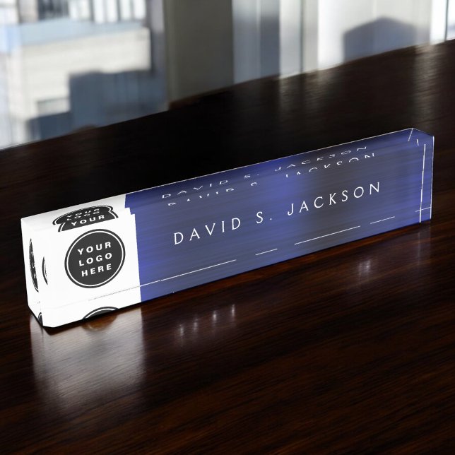 Custom Logo Modern Simple Navy Blue Trendy Nameplate (Creator Uploaded)
