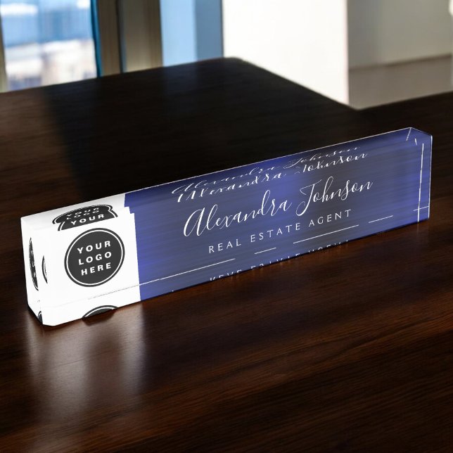 Custom Logo Modern Simple Navy Blue Trendy Nameplate (Creator Uploaded)