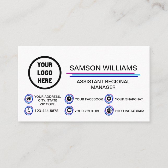 Custom Logo Modern Social Media Icons Business Card (Front)