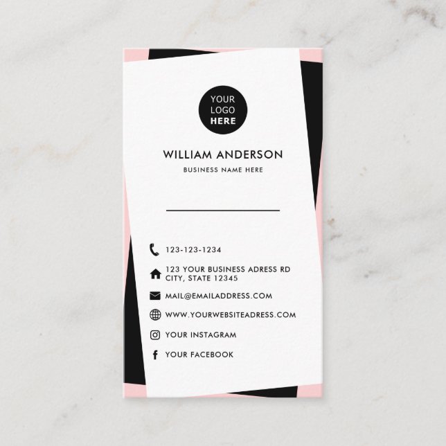 Custom Logo Modern Social Media Icons Unique Chic Business Card (Front)