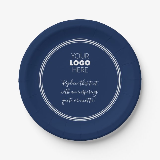 Custom Logo Modern White Blue Paper Plate (Front)