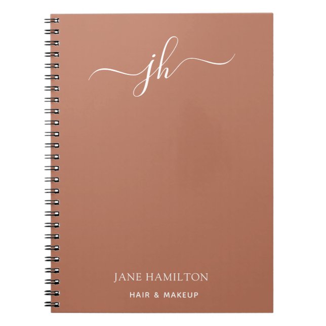 Custom Logo Monogram Script Name Terracotta Notebook (Front)