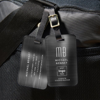 Custom Logo Monogrammed Black Brushed Metal Luggage Tag