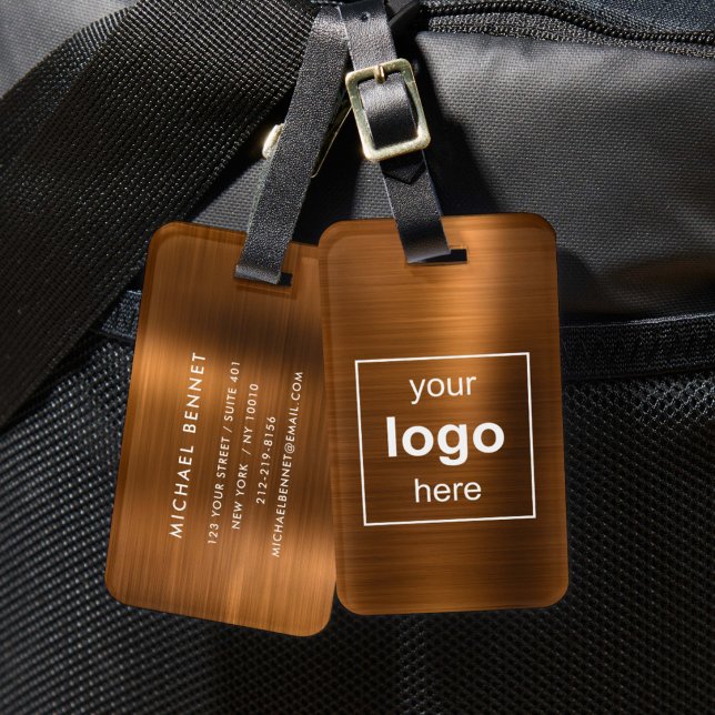 Custom Logo Monogrammed Copper Brushed Metal Luggage Tag (Custom Logo Monogrammed Copper Brushed Metal Luggage Tag)
