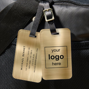 Custom Logo Monogrammed Gold Brushed Metal Luggage Tag