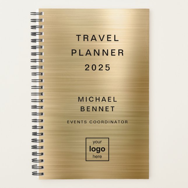 Custom Logo Monogrammed Gold Travel  Planner (Front)