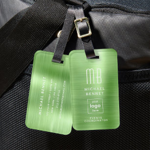 Custom Logo Monogrammed Green Brushed Metal Luggage Tag