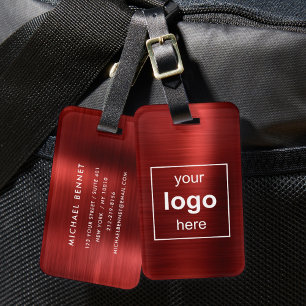 Custom Logo Monogrammed Red Brushed Metal Luggage Tag
