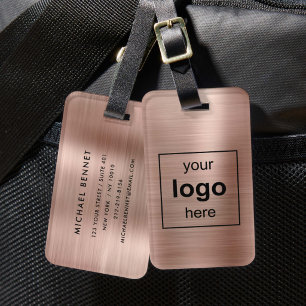 Custom Logo Monogrammed Rose Gold Brushed Metal Luggage Tag