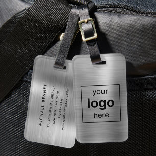 Custom Logo Monogrammed Silver Grey Luggage Tag