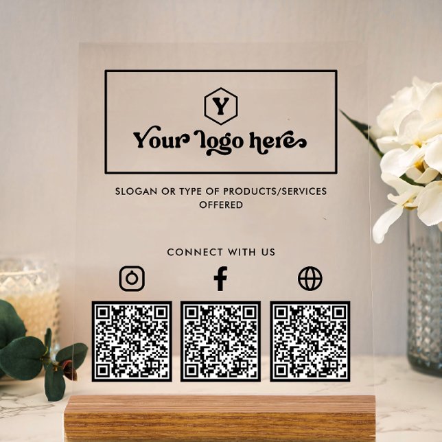 Custom Logo Multi Social Media QR Codes Business Acrylic Sign (Creator Uploaded)