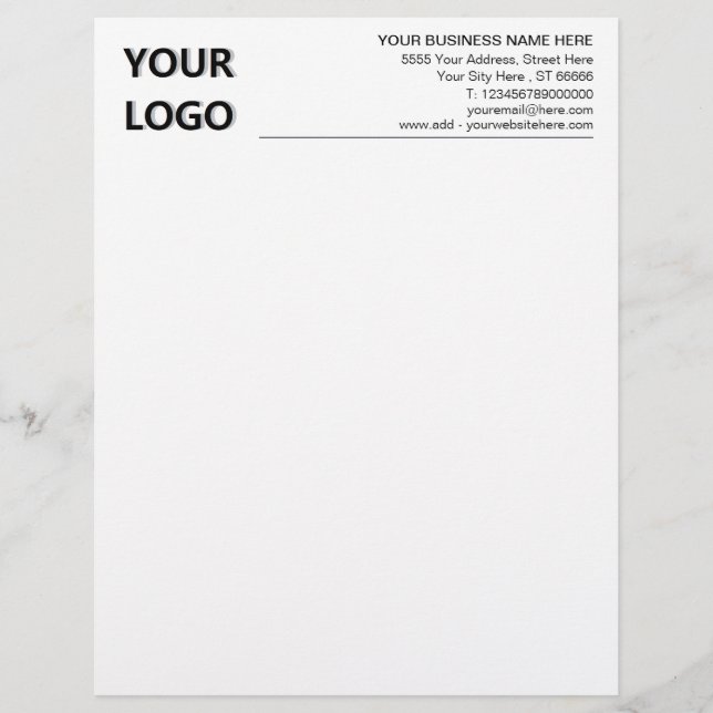 Custom Logo Name Address Info Business Letterhead (Front)