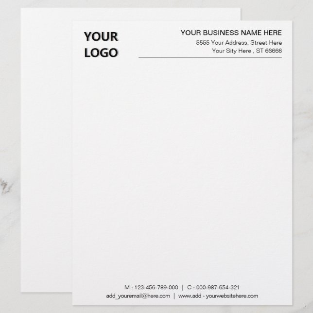 Custom Logo Name Address Info Company Letterhead (Front/Back)