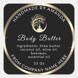 Custom Logo Name Body Butter Cosmetics Gold Black Square Sticker