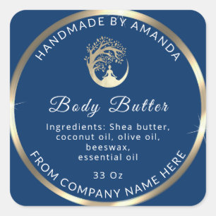 Custom Logo Name Body Butter Cosmetics Gold Blue Square Sticker