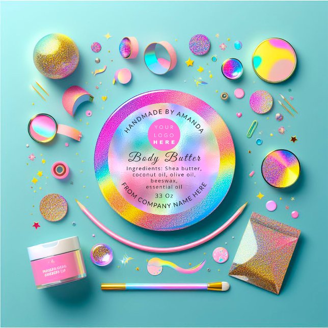 Custom Logo Name Body Butter Cosmetics Holograph Classic Round Sticker (Custom Logo Name Body Butter Cosmetics Holograph Classic Round Sticke)