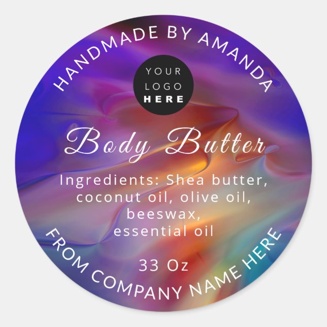  Custom Logo Name Body Butter Logo Abstract Navy Classic Round Sticker (Front)